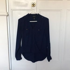 White House Black Market Chiffon Top Navy Blue